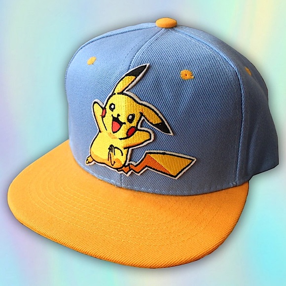 Pikachu Snapback Hat | Blue Yellow Streetwear Casual Pokemon Nintendo Gamer - Picture 2 of 3